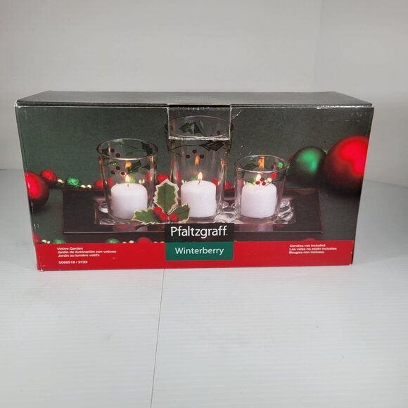 Pfaltzgraff Winterberry Christmas Holiday Votive Garden Set 3 Glass Candle Holde - Picture 4 of 9